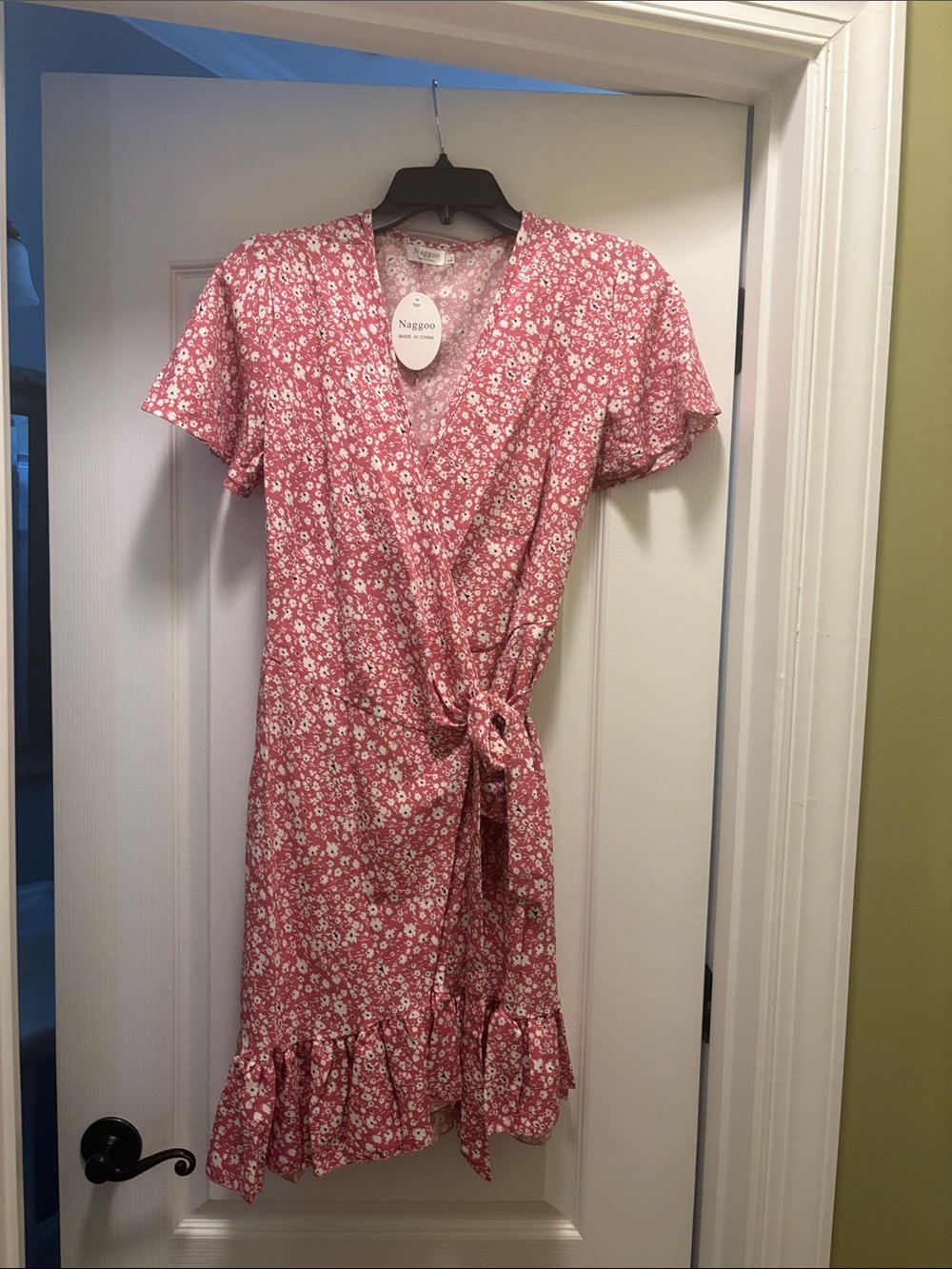 Naggoo Pink Floral Tie-Waist Mini Dress